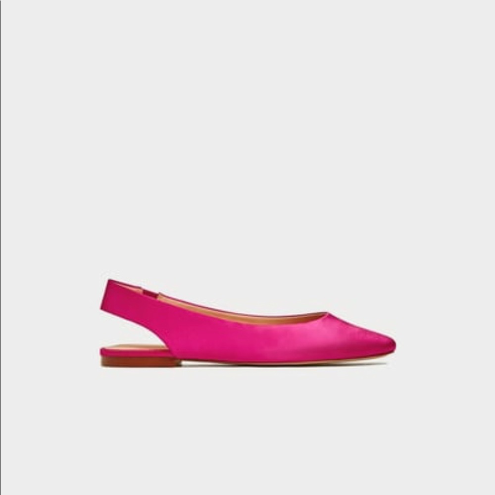 ZARA Satin sling back ballerina flats. Worn